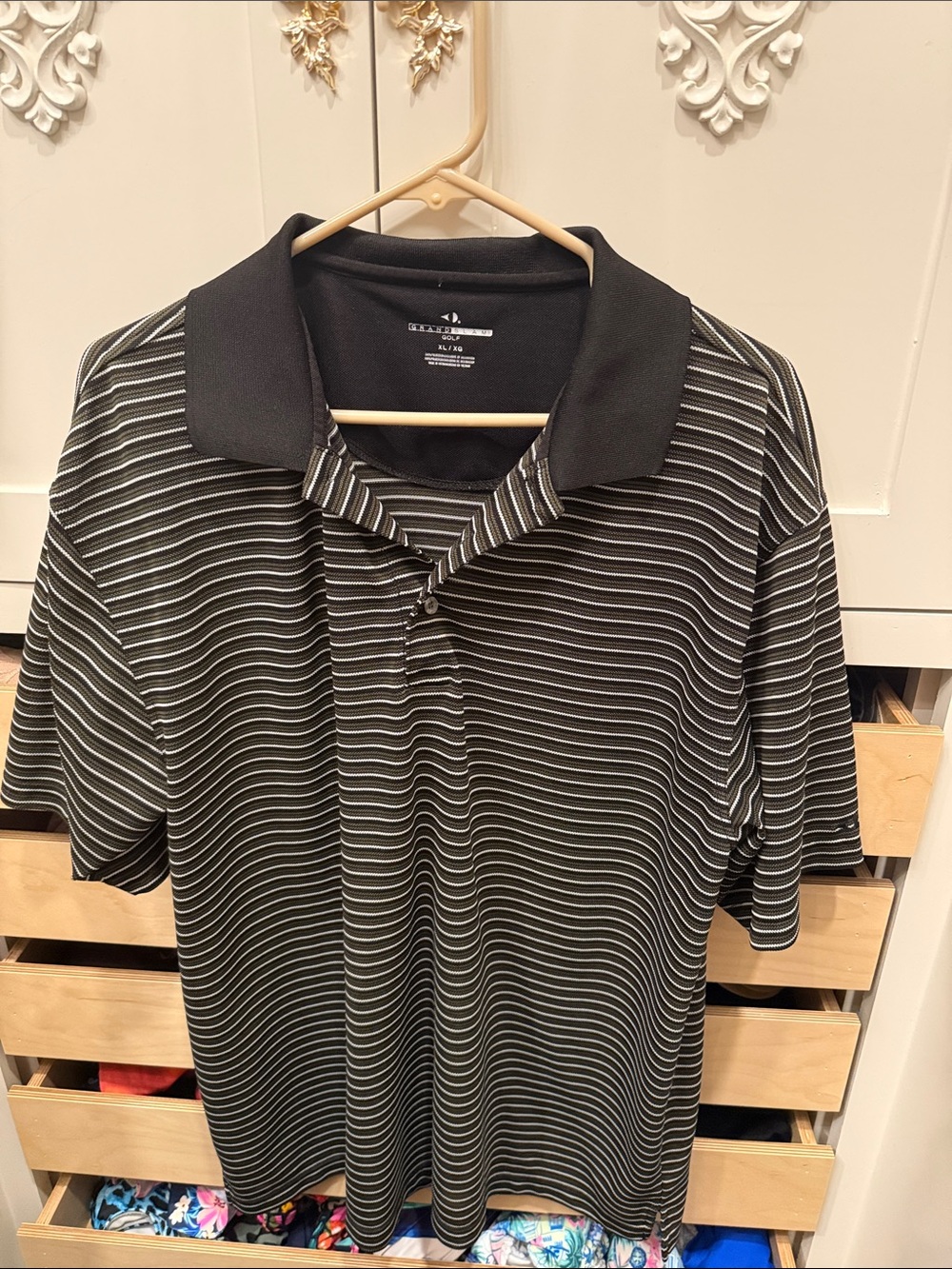 Greg Norman Collection Black Polo with White Thin Stripes